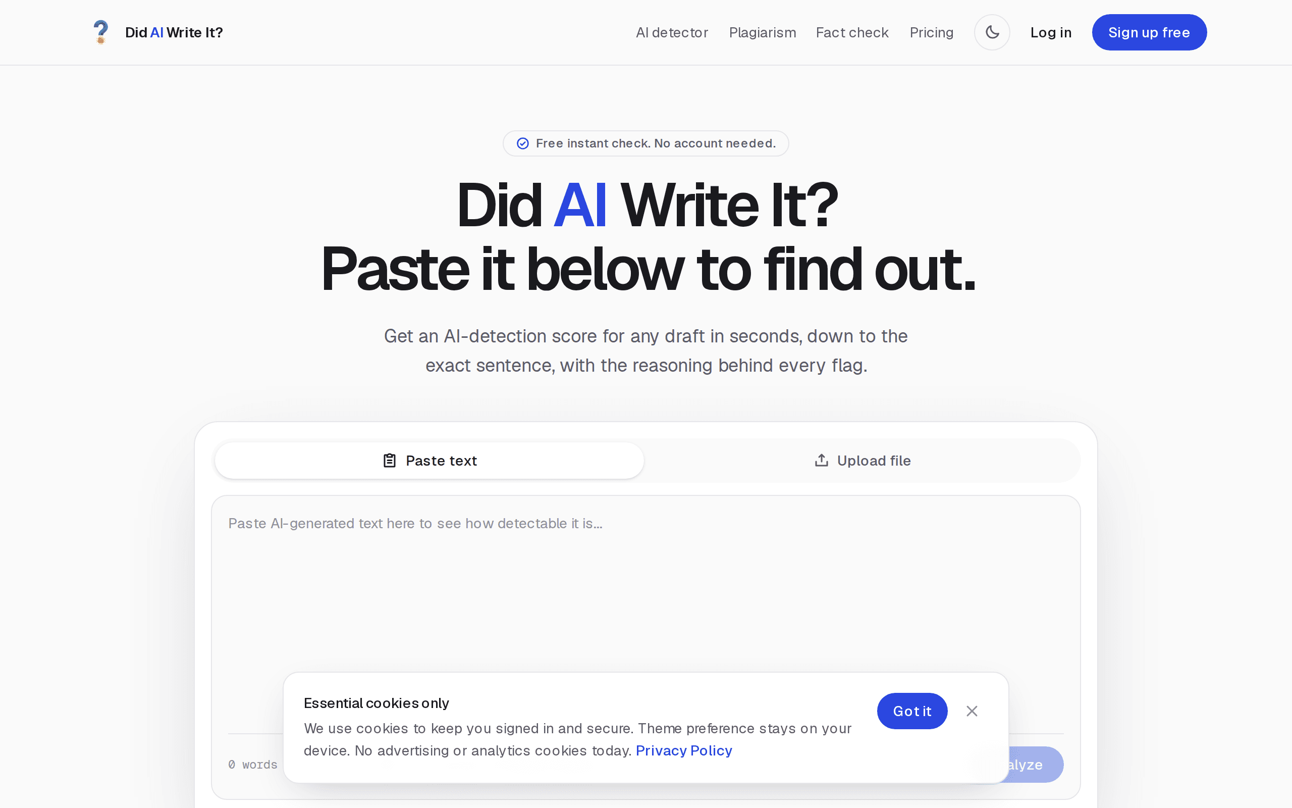 Did AI Write It? homepage screenshot