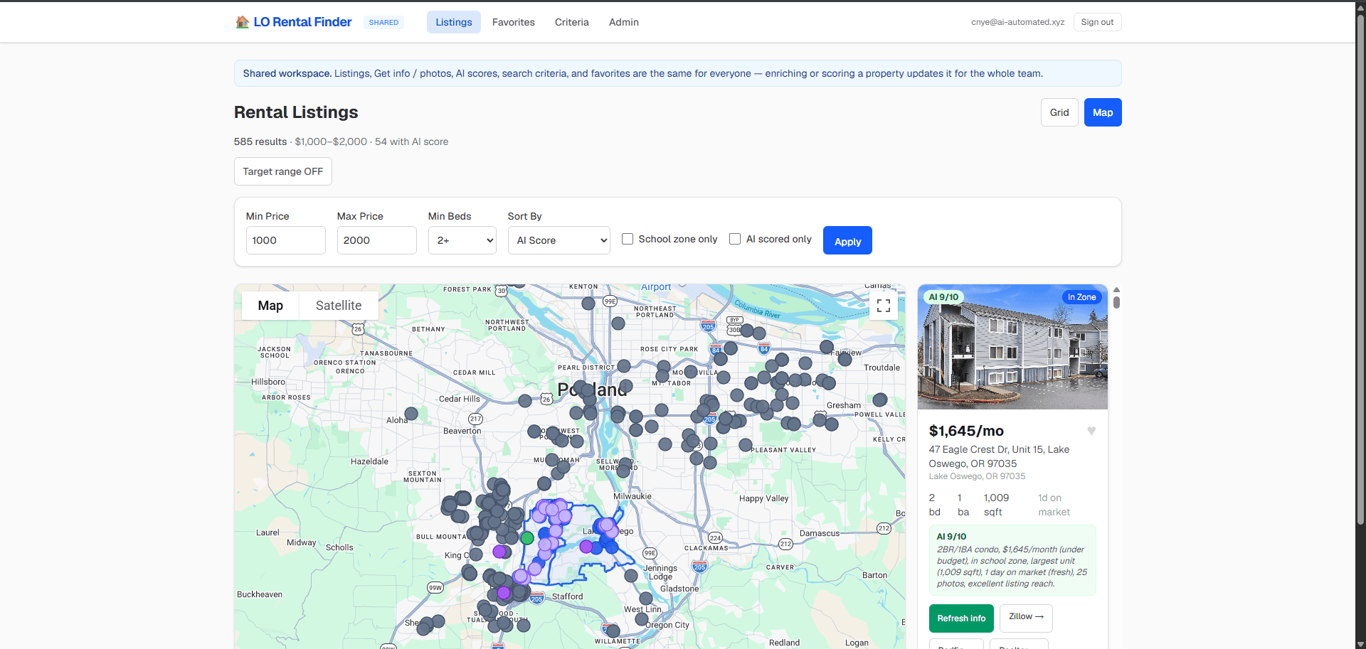 AI Rental Home Finder homepage screenshot